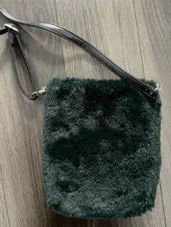 ダークグリーン ファー スマホショルダーバッグ