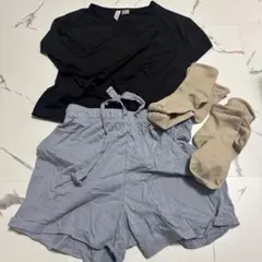 H&M ルームウェアセット L 黒 水色のサムネイル
