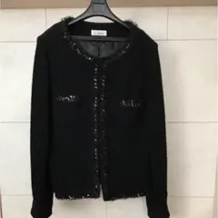 ジャケット　黒　スパンコール　新品未使用　ノーカラー　上着　トップス　　コート￼