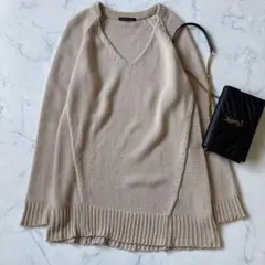 バンヤードストーム　Vネックニット　ローゲージ　コットン　ベージュ◆7004