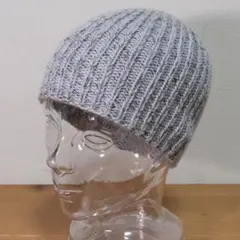 リブ編み 銀糸入り ニットキャップ ニット帽 グレー
