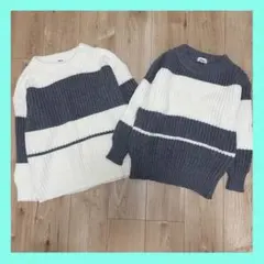 限定価格 美品 ペアルック ニットセーター 2点セット ホワイト グレー メンズ