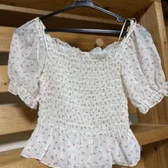 フラワープリント シャーリングブラウス 半袖 2WAY