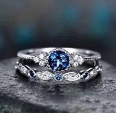エレガントな青色宝石リングセット