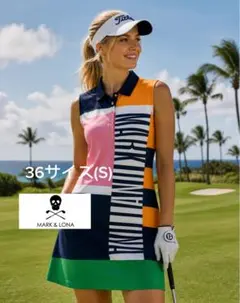 ❤️MARK ＆ LONA❤️ノースリーブワンピース ネイビー系　襟グリーン ❤️MARK ＆ LONA❤️ワンピース ネイビー系 襟グリーン - メルカリ