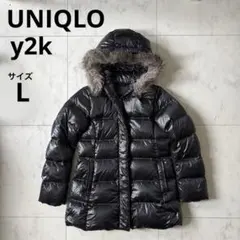 UNIQLO y2k 光沢 ショートダウンコート フード ファー ブラック L