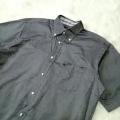 【極美品】バーバリーロンドン　半袖シャツ　刺繍ロゴ　グレー　光沢　LL