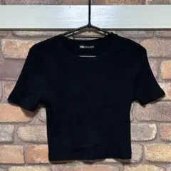 最終値下げ‼️ ZARA 黒 リブ編み ピチT クロップド丈