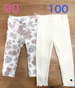 【美品】90 100花柄・リブ編みレギンスセット 保育園 anyfam POLO