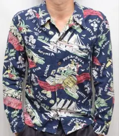 THE FLAT HEAD フラットヘッド 総柄 ビーチ 長袖 アロハ シャツのサムネイル