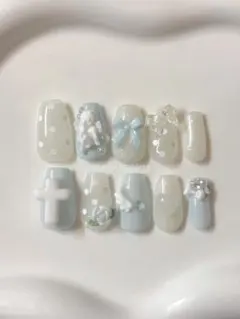 【現品】ネイルチップ ウィッシュコア フレンチガーリー バレエコア 十字架 天使