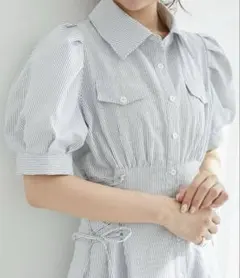 MAJESTIC LEGON サイドレースアップシャツワンピース オフ／柄