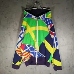 【レア】TOMMY HILFIGER 総柄フラッグ パーカー ダブルジップ