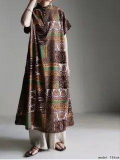 antiqua patterntorsoオリエンタル柄 Aラインワンピース XL