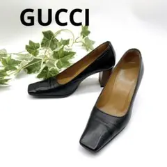 GUCCI グッチ GGロゴ レザー パンプス ブラック スクエアトゥ 箱付き