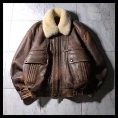 2way 短丈 中綿 ラムレザー G-1 フライトジャケット 茶色 襟ボア XL