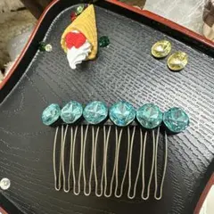 限定新作♡❤︎ヘアコーム62キラキラストーン一連ビジューワイヤーコーム夜会巻き水色