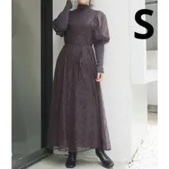 マーキュリーデュオ リブニットセットレースワンピース チャコールグレー S 秋冬