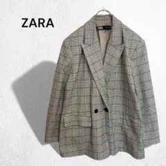 ザラ ジャケット テーラード チェック柄 ダブルブレスト オーバーサイズ M