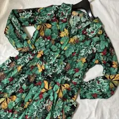 ワンピース 花柄 長袖 ロング ミモレ丈 総柄 緑 古着 USED