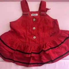 【キッズ　ジャンパースカート　赤　コーデュロイ　レトロ　90年代】