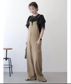 フロントジップ サロペット ベージュのサムネイル