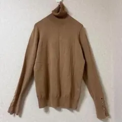ZARA タートルネック 長袖 ニット ベージュ S ゴールドボタン