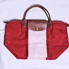 ロンシャン ル プリアージュ トートバッグ 赤×薄ピンク大　フランス製　折畳み式