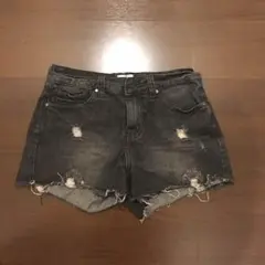 ブラックデニム ショートパンツ ダメージデニムショーパン