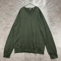 CK カルバンクライン Vネックニット 緑 無地 薄手 シンプル【8011】