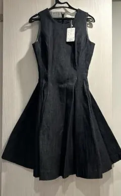 未使用タグ付きアンドクチュールチュール付きブラックデニム ノースリーワンピース