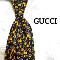 GUCCI グッチ ネクタイ ネイビー ゴールド 馬柄 ハイブランド シルク