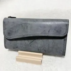 長財布 ブライドルレザー 本革 ヌメ革 グレー系 フラップ式 ハンドメイド