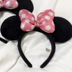 ディズニー　カチューシャ　スパンコール　ピンク　水玉　ドット　1つ　♡