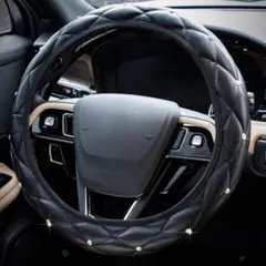 1590 ハンドルカバー ブラック ストーン ステアリングカバー 車 カバーのサムネイル