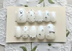 ハンドメイド　ネイルチップ　ブライダルネイル　フラワーネイル　結婚式ネイル
