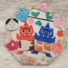 ハンドメイド 折り紙 節分リース ②