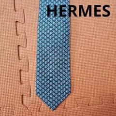 HERMES シルク ネクタイ 総柄 青 亀 動物 ブルー ネイビー