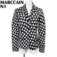 【美品】 MARC CAIN ストレッチ テーラードジャケット N1 黒白 総柄