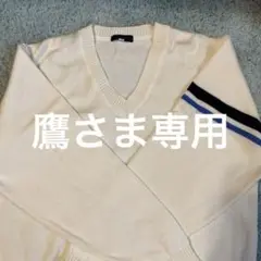 ホワイト Vネック セーター ストライプ　上宮