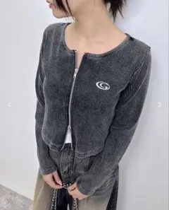 【INGNI】メタルプリントピグメントダブルZIPリブカーディガン