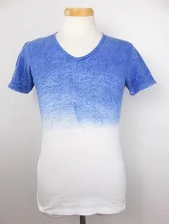 【値下げ】FUGA フーガ　半袖Tシャツ　グラデーション　Vネック　青　白　Sのサムネイル