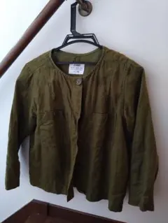 coen ノーカラージャケット オリーブ L