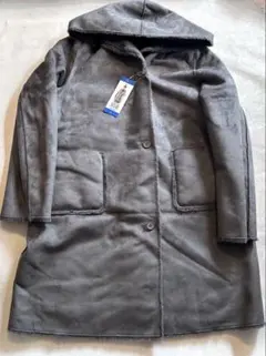 【新品未使用品】コストコ　フード付きチャコールグレーロングコートL