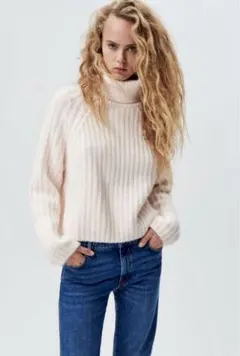 ZARA ザラ☆リブニットセーター タートルネック M ホワイト
