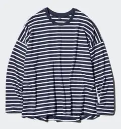 UNIQLO スムースコットンリラックスボーダーTシャツ Lサイズ　ネイビー