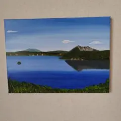 北海道摩周湖油彩画。張りキャンバス自作画、サイズF-4のサムネイル