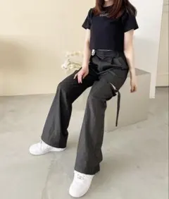 Heather ヘザー 2way スラックスパンツ　ブラック　デニム　フリーのサムネイル