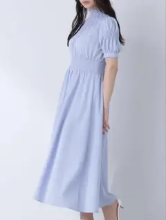 【美品】NATURAL BEAUTY BASIC シャーリングネック楊柳ワンピ