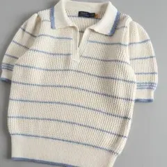 ラルフローレン　正規品　サマーニット　半袖　ボーダー柄　アイボリー　美品